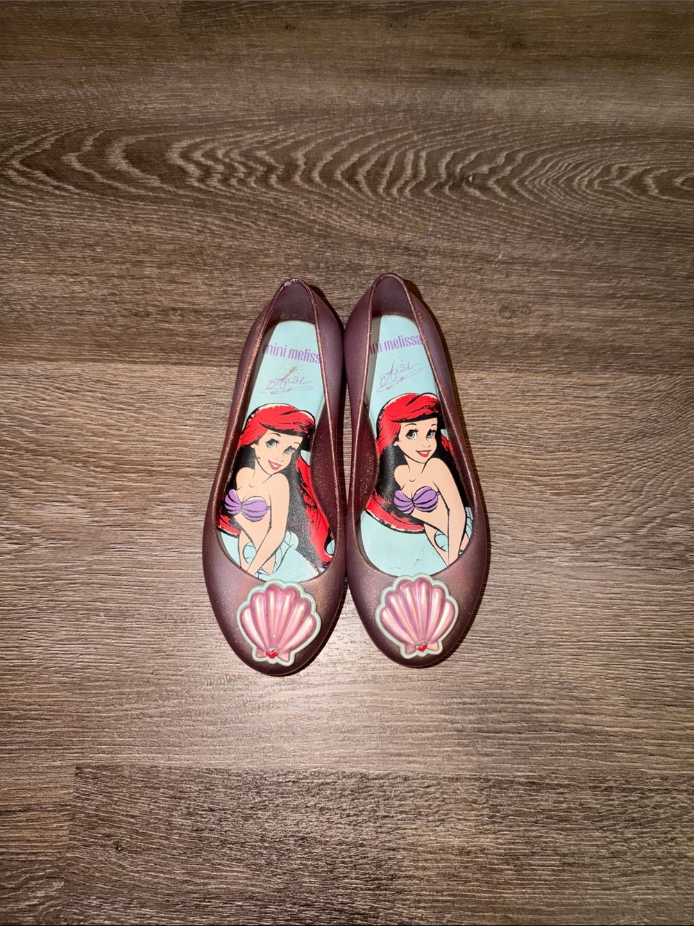 Mini Melissa Girls Metallic Purple Ariel Shell Ballet Flats